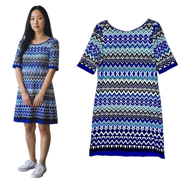 Eliza J Dress Shift Blue Chevron - Picture 1 of 9